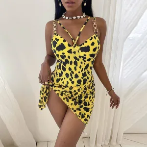 Leopard Pattern Chains Decoration Swimsuit Set
