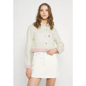 Levis Premium Rainbow Ribcage Skirt 32 Beige Denim Jean High Rise Button Fly New
