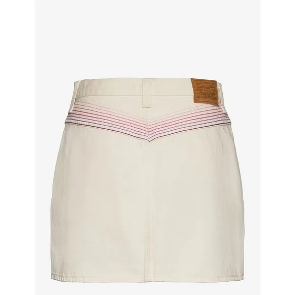 Levis Premium Rainbow Ribcage Skirt 32 Beige Denim Jean High Rise Button Fly New