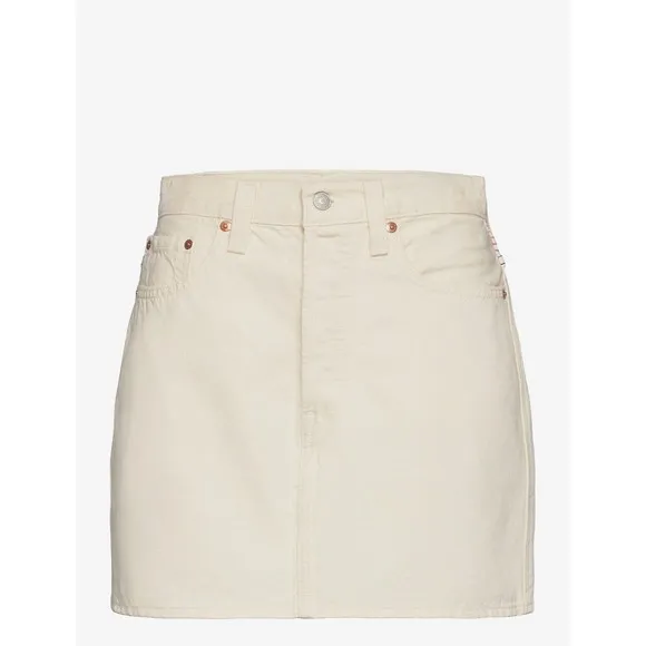 Levis Premium Rainbow Ribcage Skirt 32 Beige Denim Jean High Rise Button Fly New