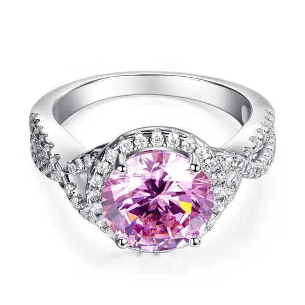 Luxurious 3.0 Ct Fancy Pink Diamond Halo Engagement Ring