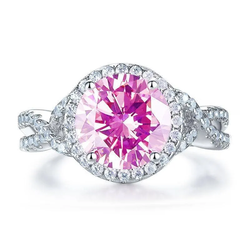 Luxurious 3.0 Ct Fancy Pink Diamond Halo Engagement Ring