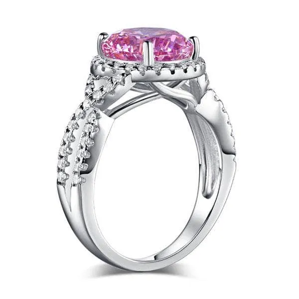 Luxurious 3.0 Ct Fancy Pink Diamond Halo Engagement Ring