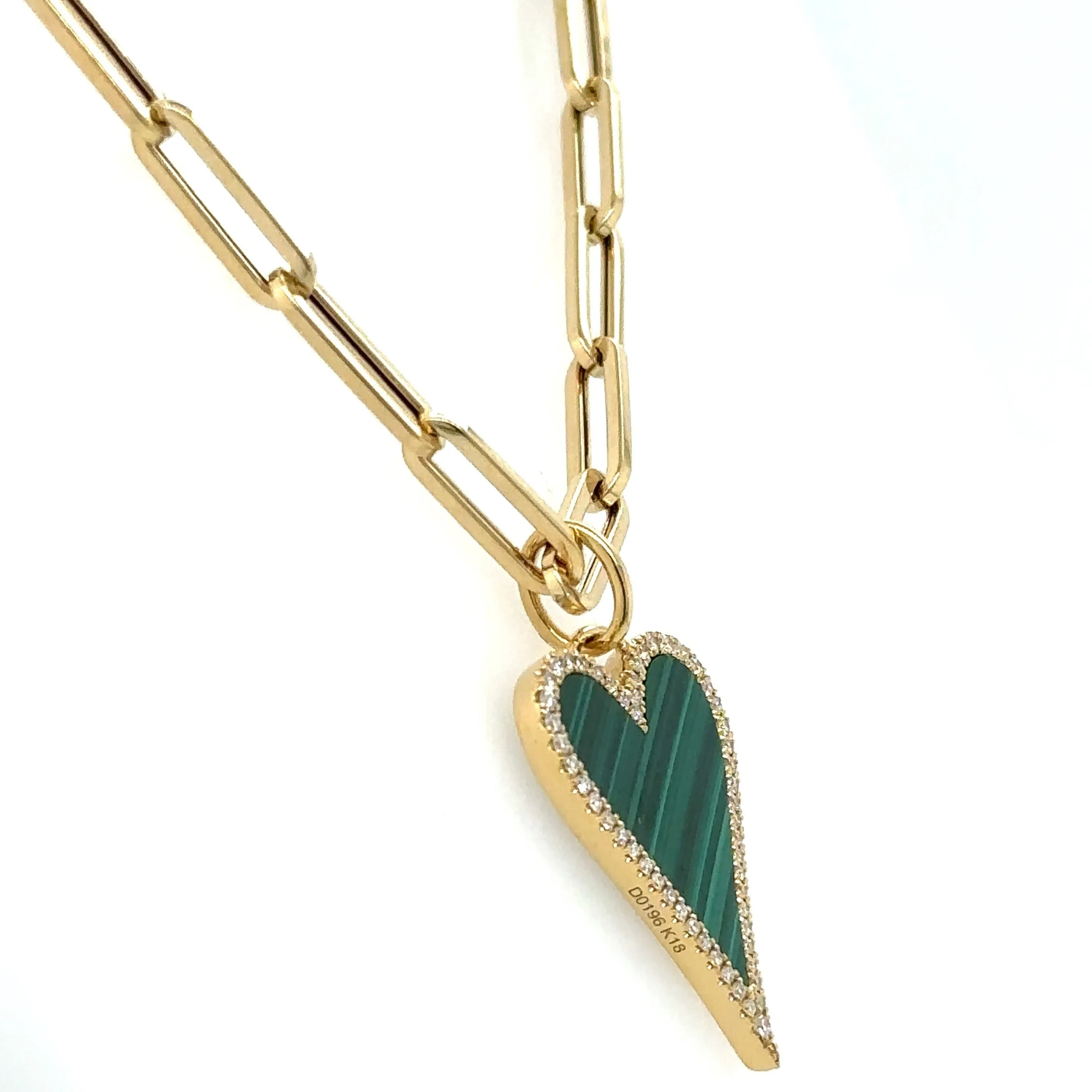 Malachite and Diamond Heart Pendant Necklace