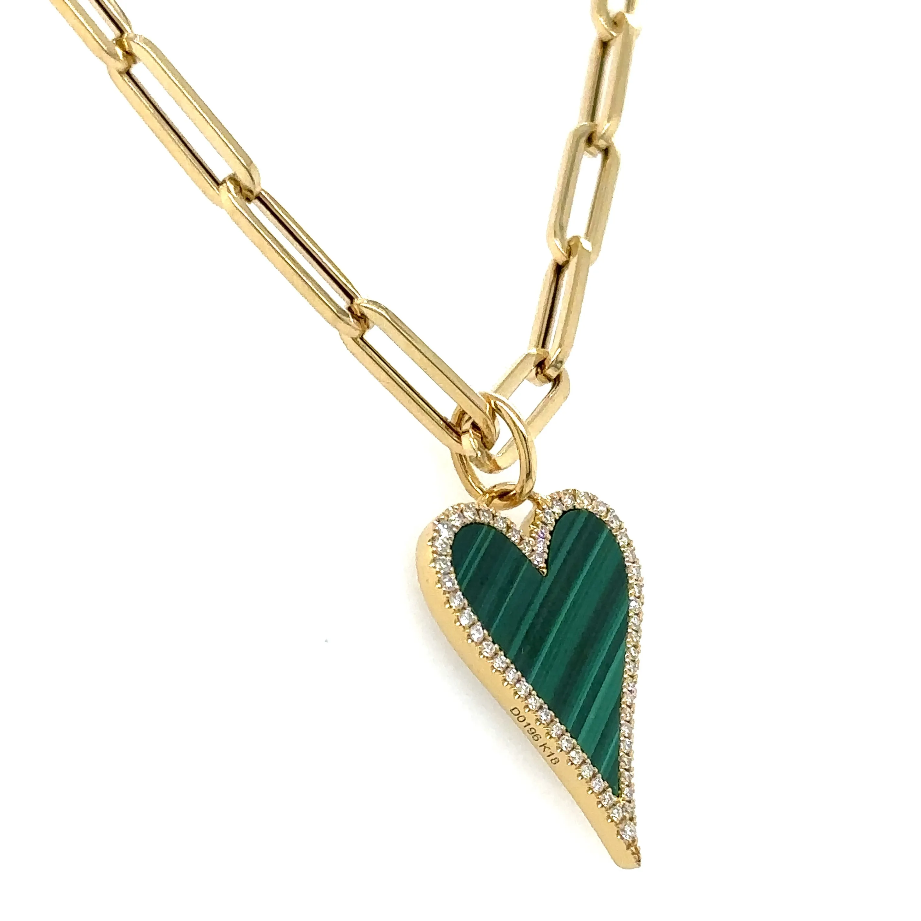 Malachite and Diamond Heart Pendant Necklace