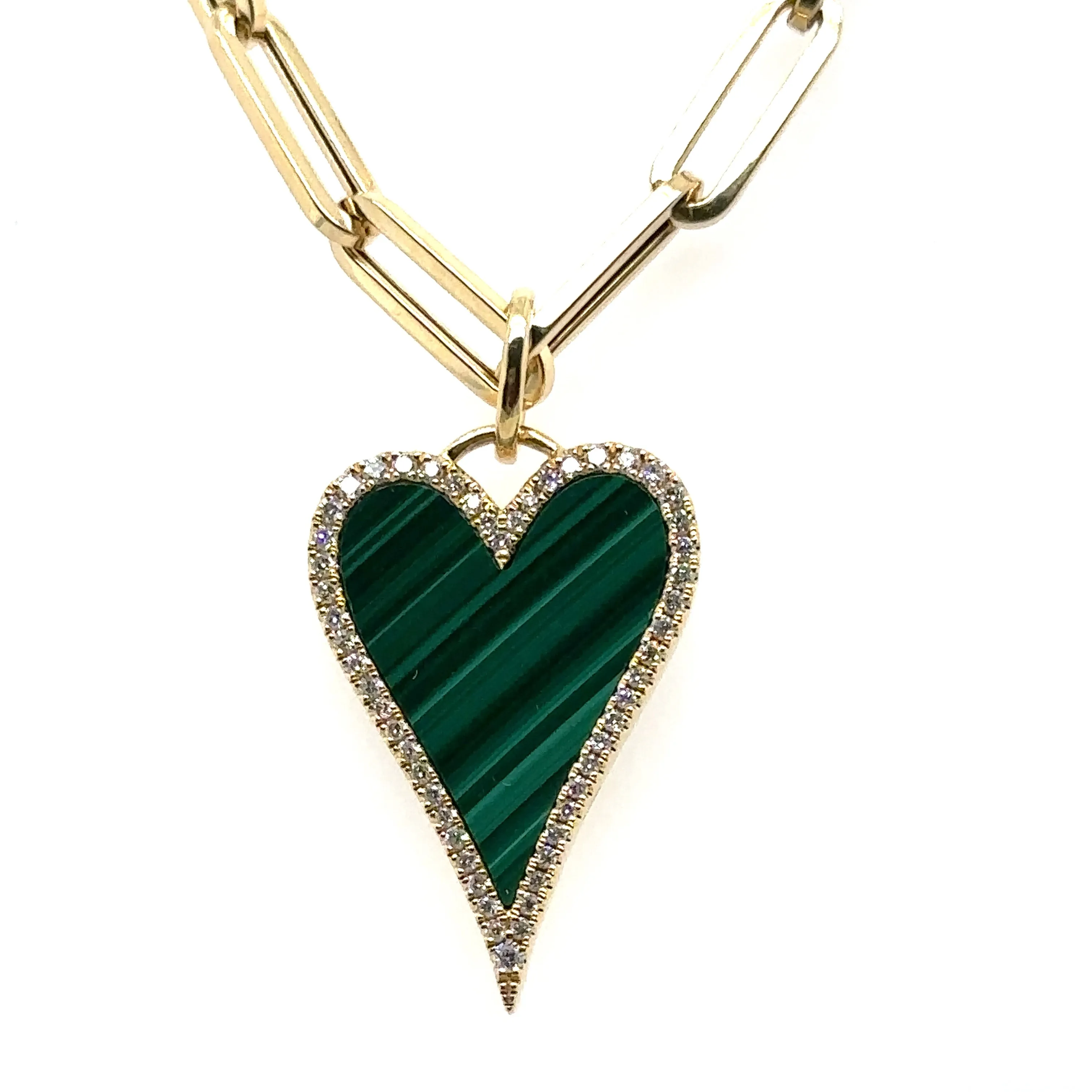 Malachite and Diamond Heart Pendant Necklace