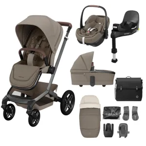 MAXI COSI FAME 10 Piece 360 PRO2 Pushchair Premium Travel System - Twillic Truffle (Black Wheel)