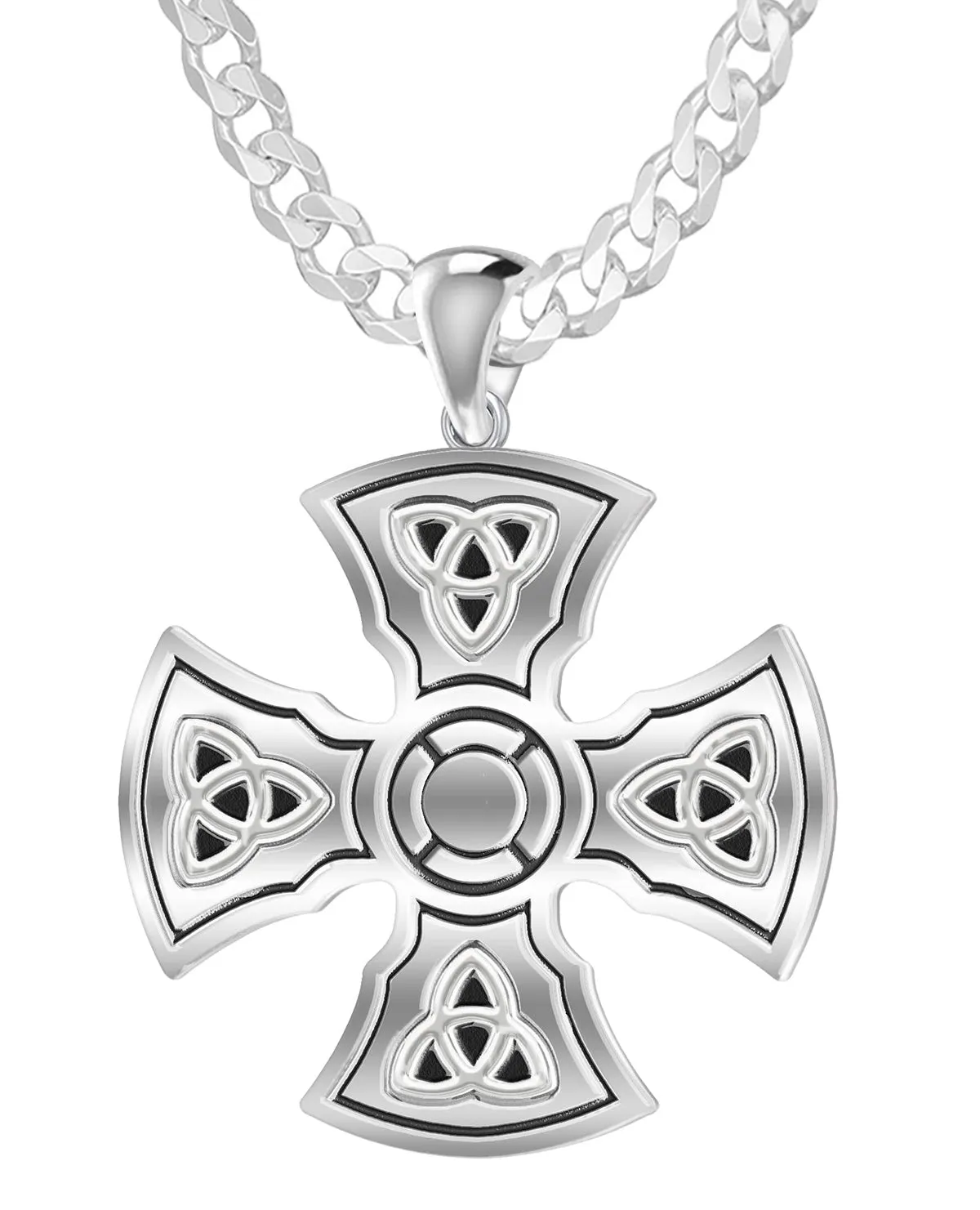 Men's 1 1/3in 925 Sterling Silver Templar Celtic Cross Pendant Necklace