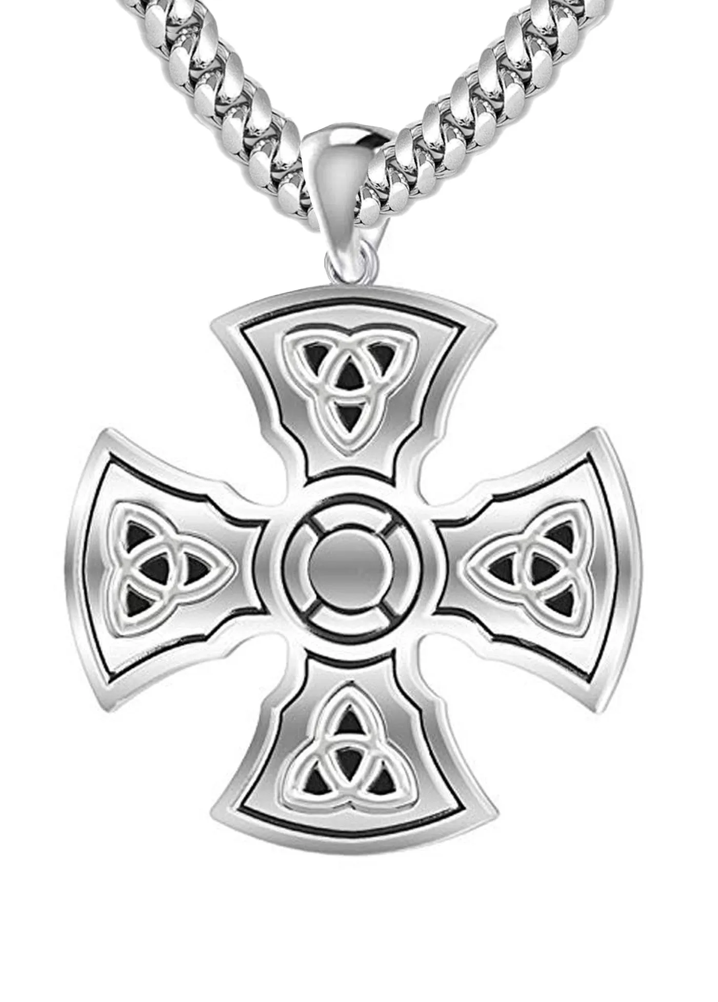 Men's 1 1/3in 925 Sterling Silver Templar Celtic Cross Pendant Necklace