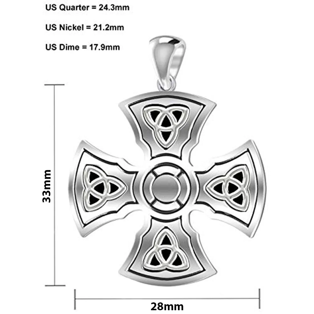 Men's 1 1/3in 925 Sterling Silver Templar Celtic Cross Pendant Necklace