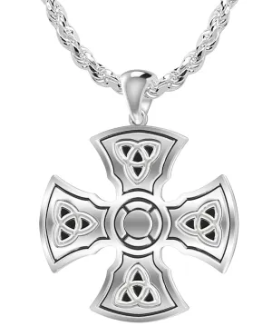 Men's 1 1/3in 925 Sterling Silver Templar Celtic Cross Pendant Necklace