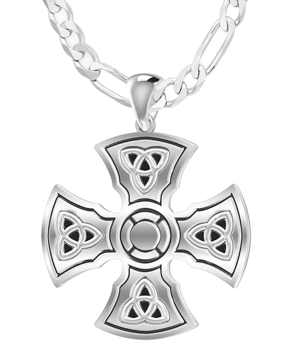 Men's 1 1/3in 925 Sterling Silver Templar Celtic Cross Pendant Necklace