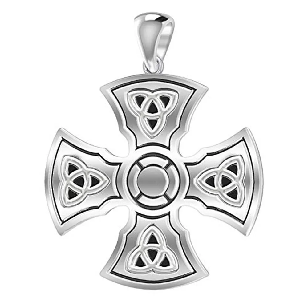 Men's 1 1/3in 925 Sterling Silver Templar Celtic Cross Pendant Necklace