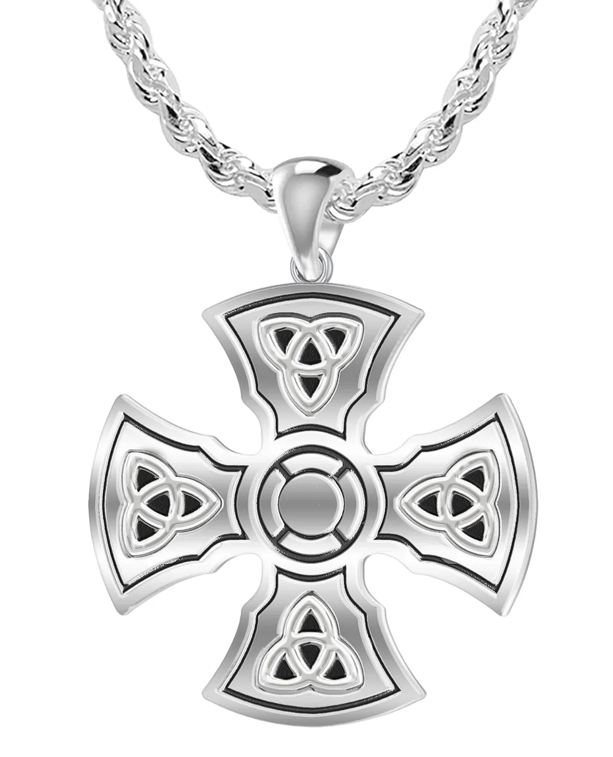 Men's 1 1/3in 925 Sterling Silver Templar Celtic Cross Pendant Necklace