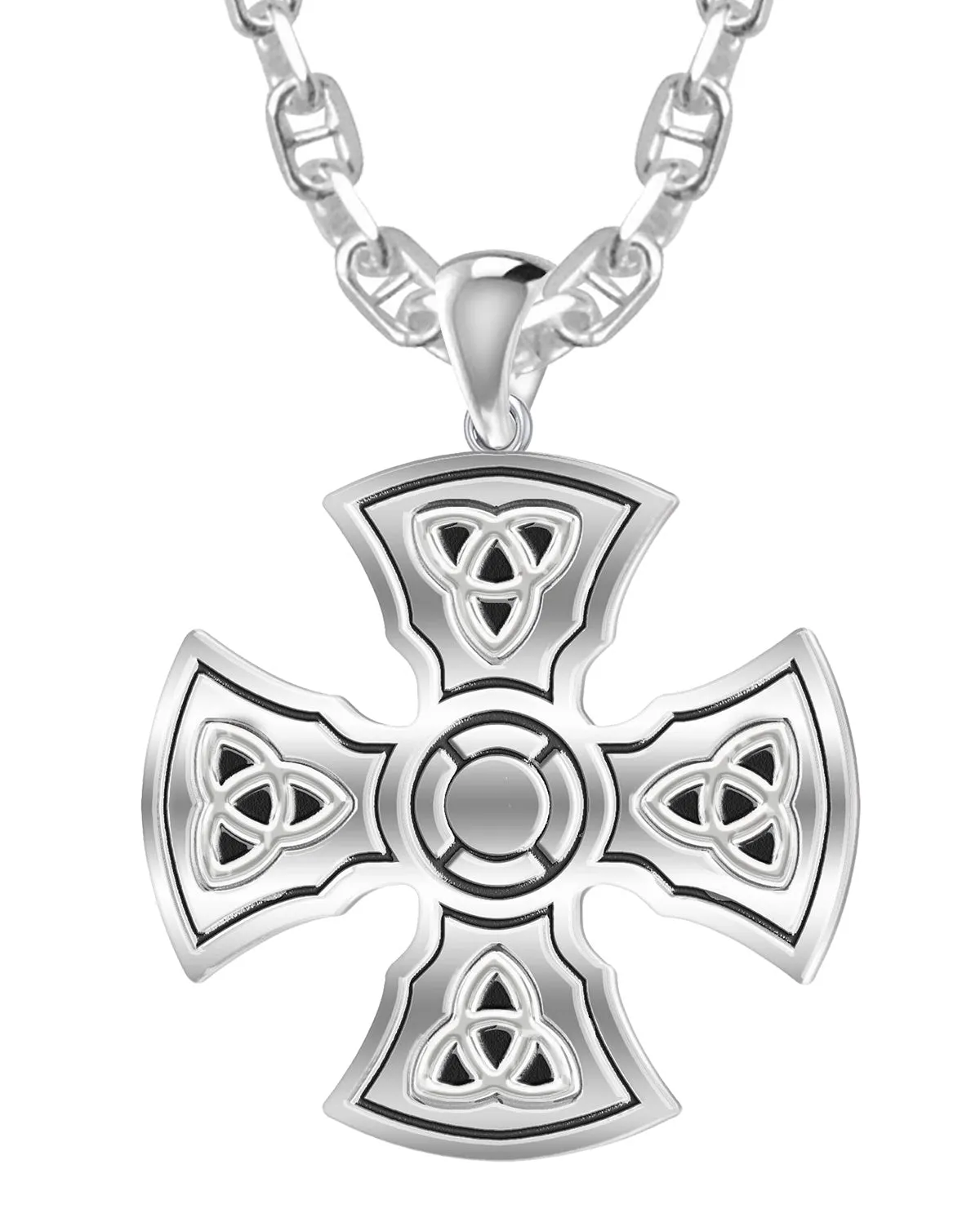 Men's 1 1/3in 925 Sterling Silver Templar Celtic Cross Pendant Necklace
