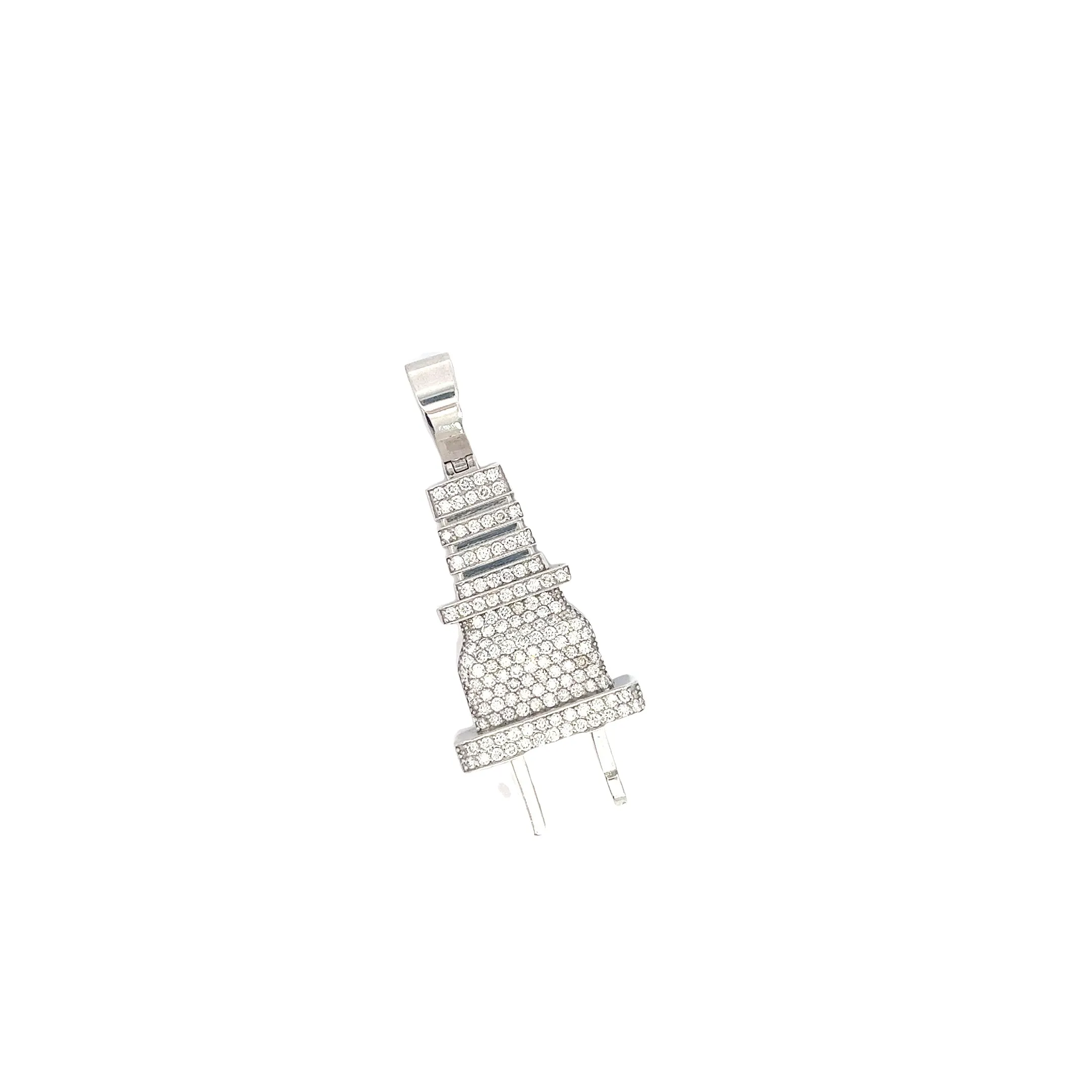 Mens 14k white gold Diamond Plug Pendent