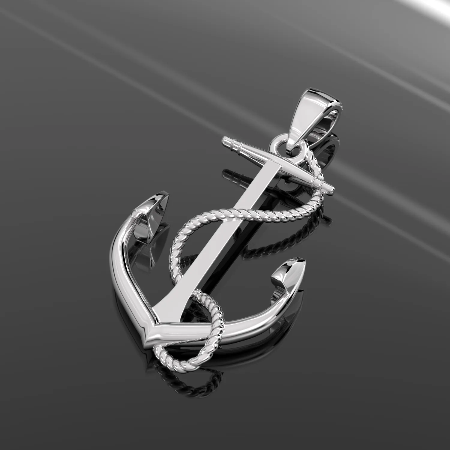 Men's 925 Sterling Silver High Polished Nautical Anchor Pendant Necklace, 30mm