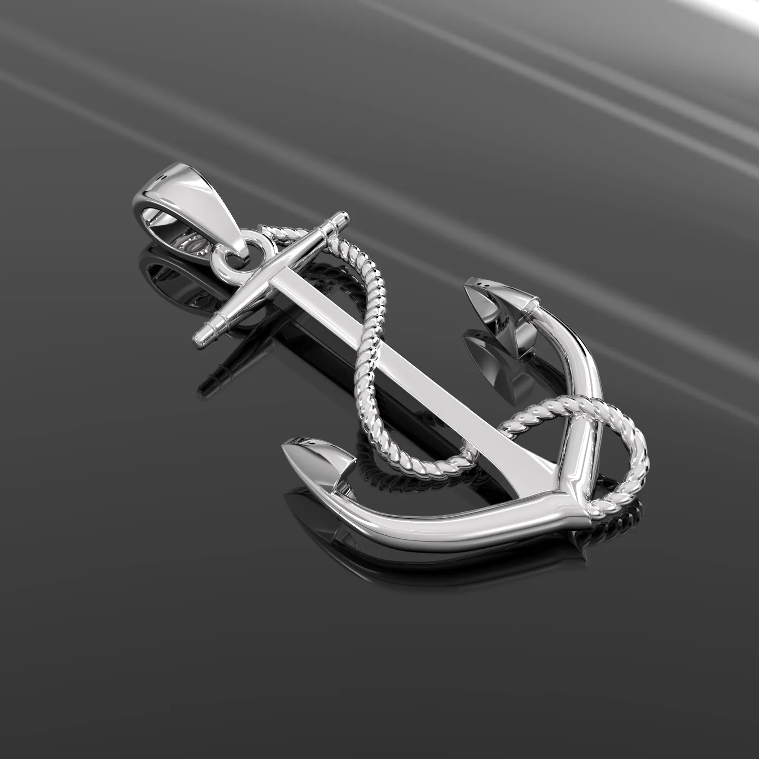 Men's 925 Sterling Silver High Polished Nautical Anchor Pendant Necklace, 30mm