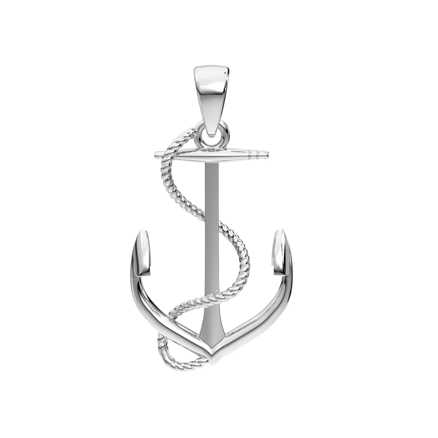 Men's 925 Sterling Silver High Polished Nautical Anchor Pendant Necklace, 30mm
