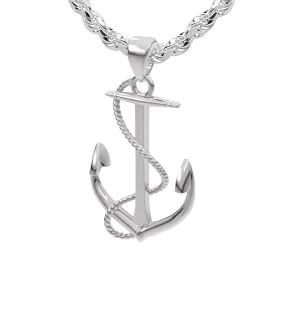 Men's 925 Sterling Silver High Polished Nautical Anchor Pendant Necklace, 30mm