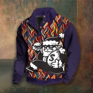 Men's Casual Christmas Print Button Up Sweatshirt