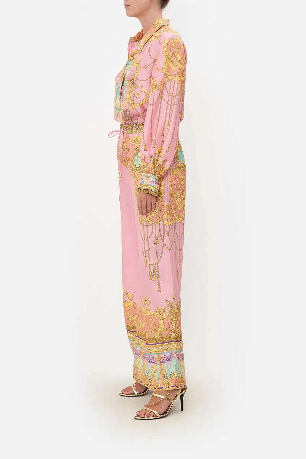Mermaid Motel Unique Print Long Sleeve Loose Shirt and Elastic Waist Pants Set