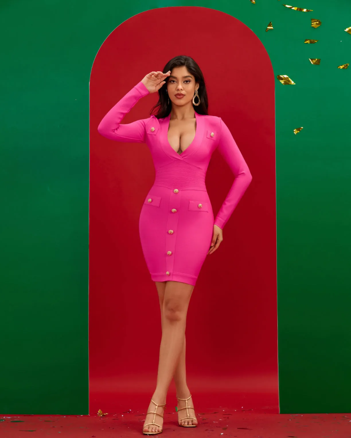 Metal Button Ornamented Bandage Dress