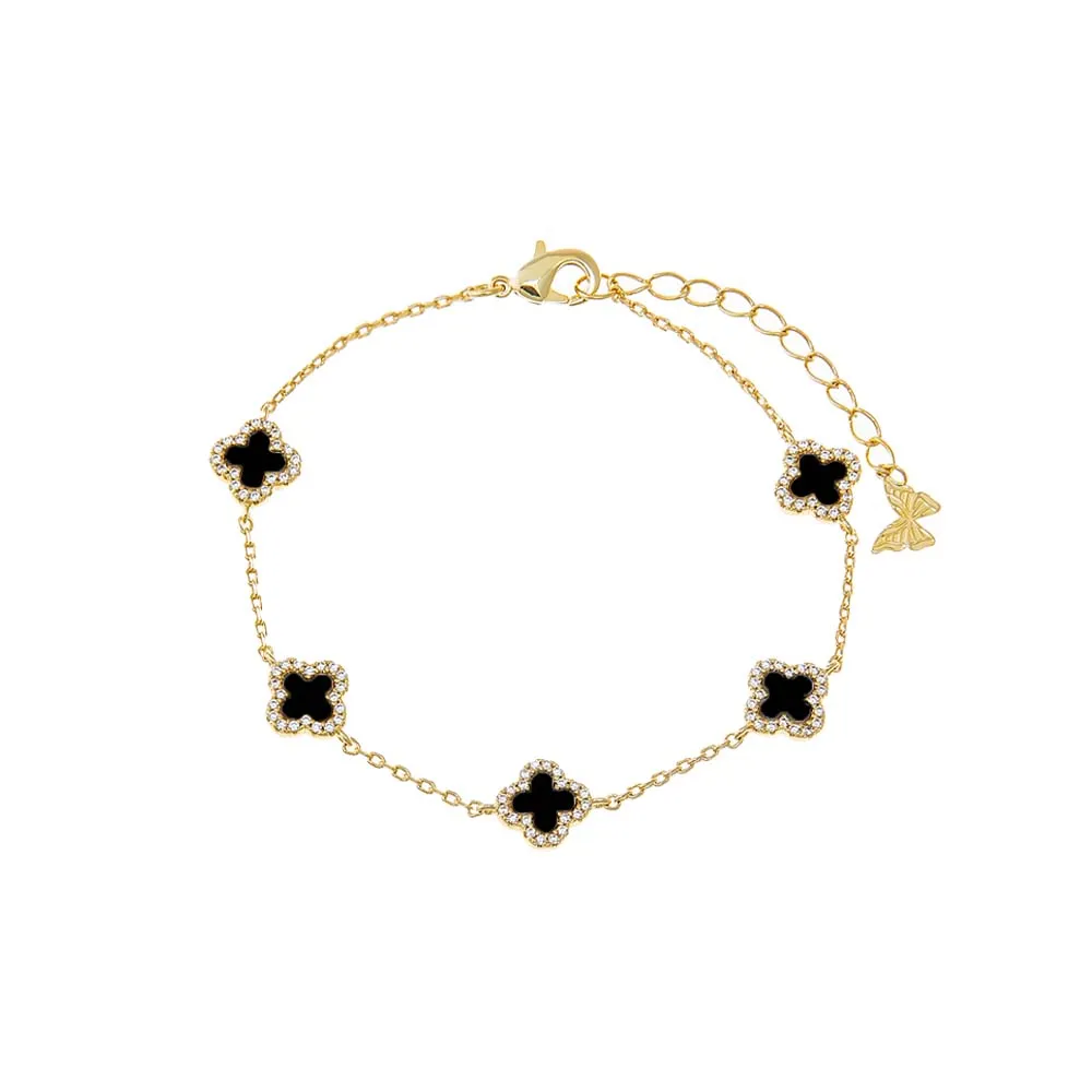 Mini Multi Pave Outlined Colored Clover Bracelet