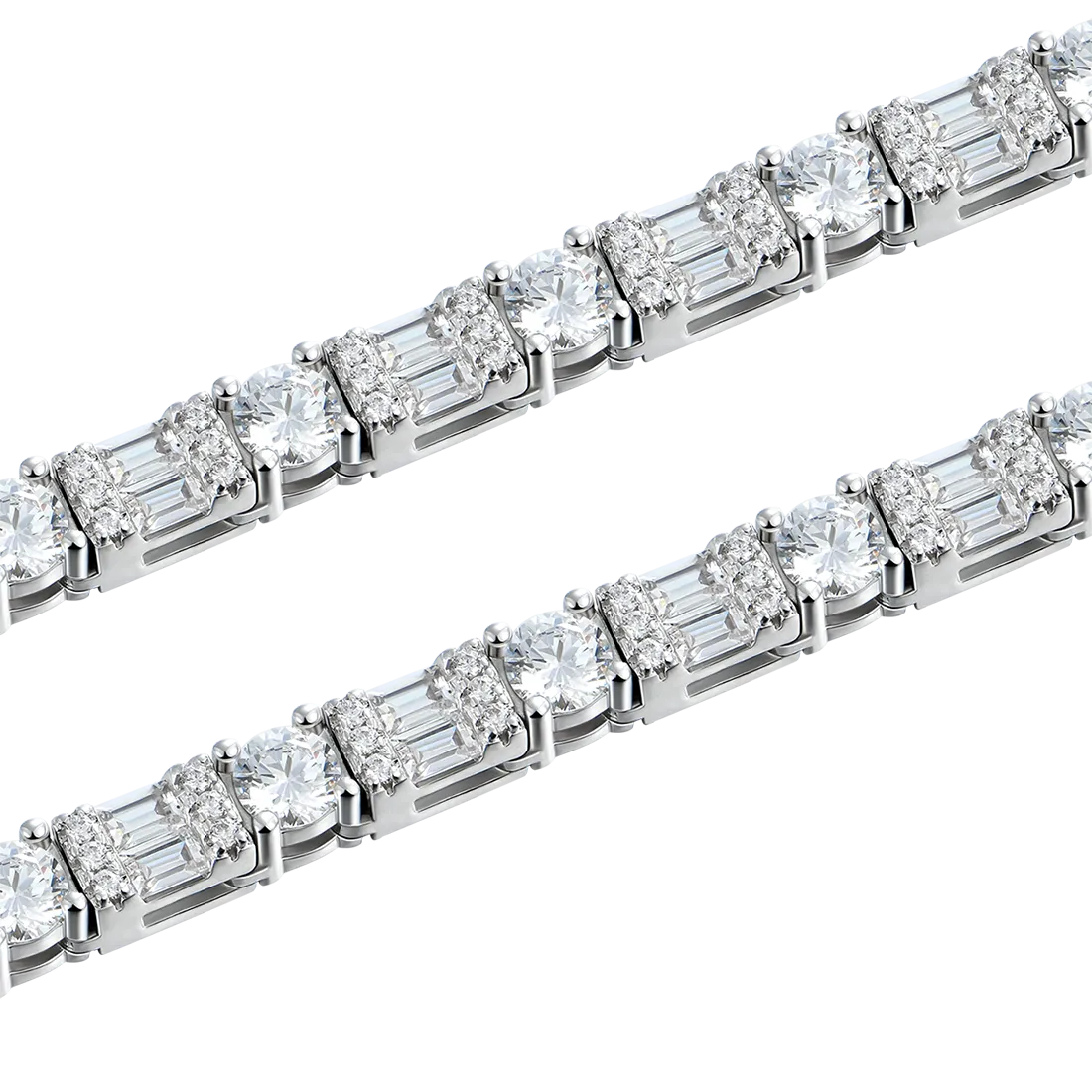 Moissanite Baguette Mix Round Cut Cluster Tennis Chain - 4mm