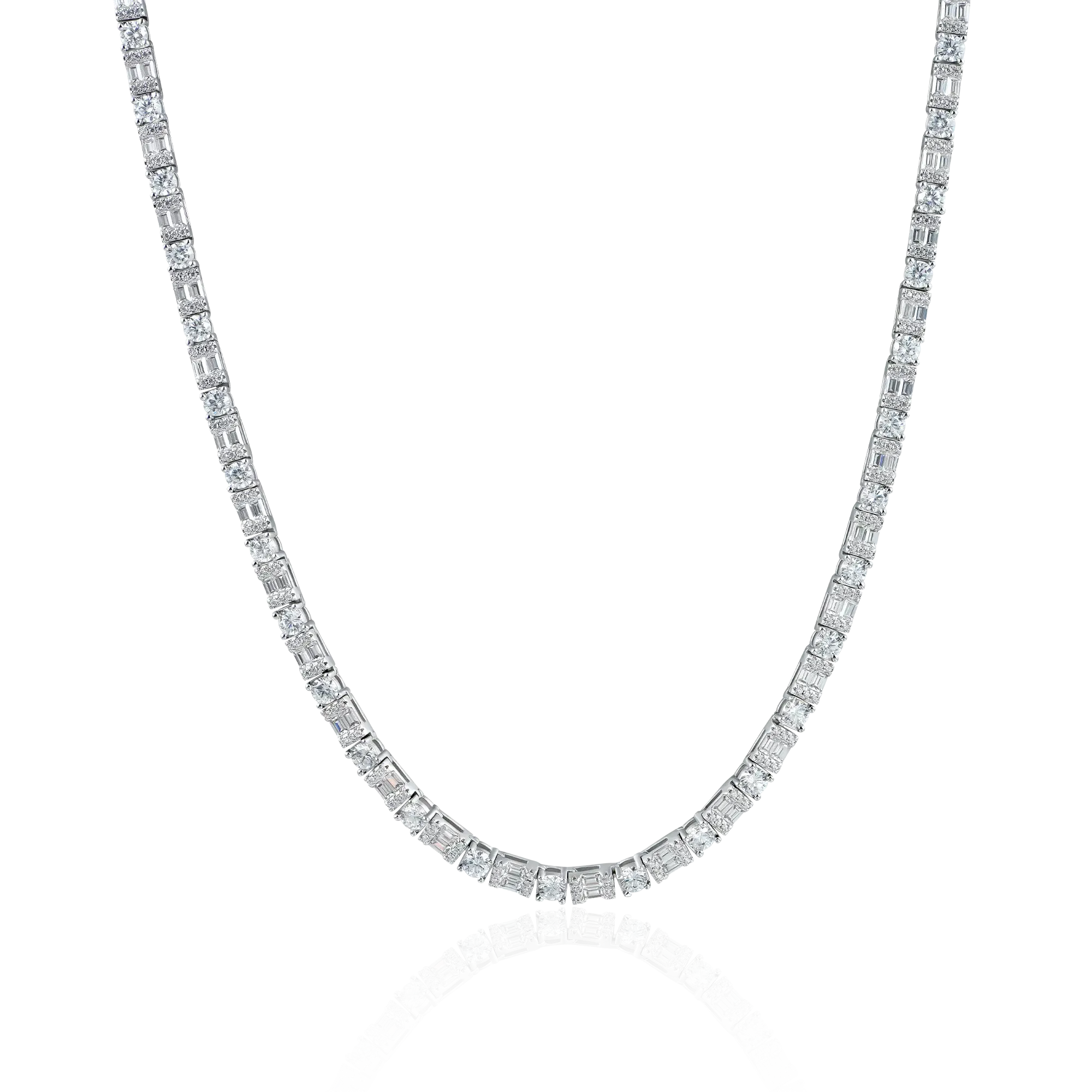 Moissanite Baguette Mix Round Cut Cluster Tennis Chain - 4mm