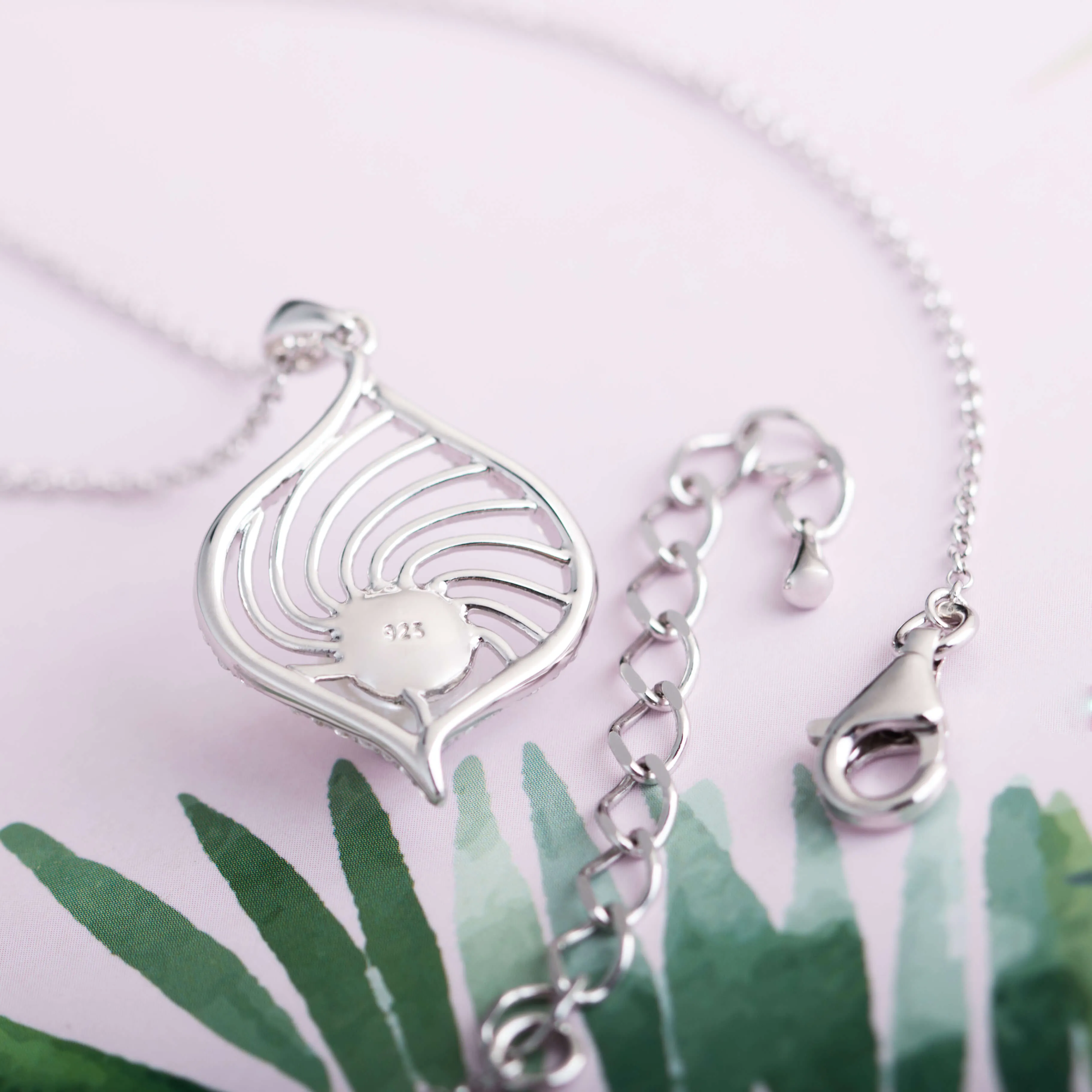 Molah Silver Freshwater Pearl and Cubic Zirconia Swirl Spiral Necklace