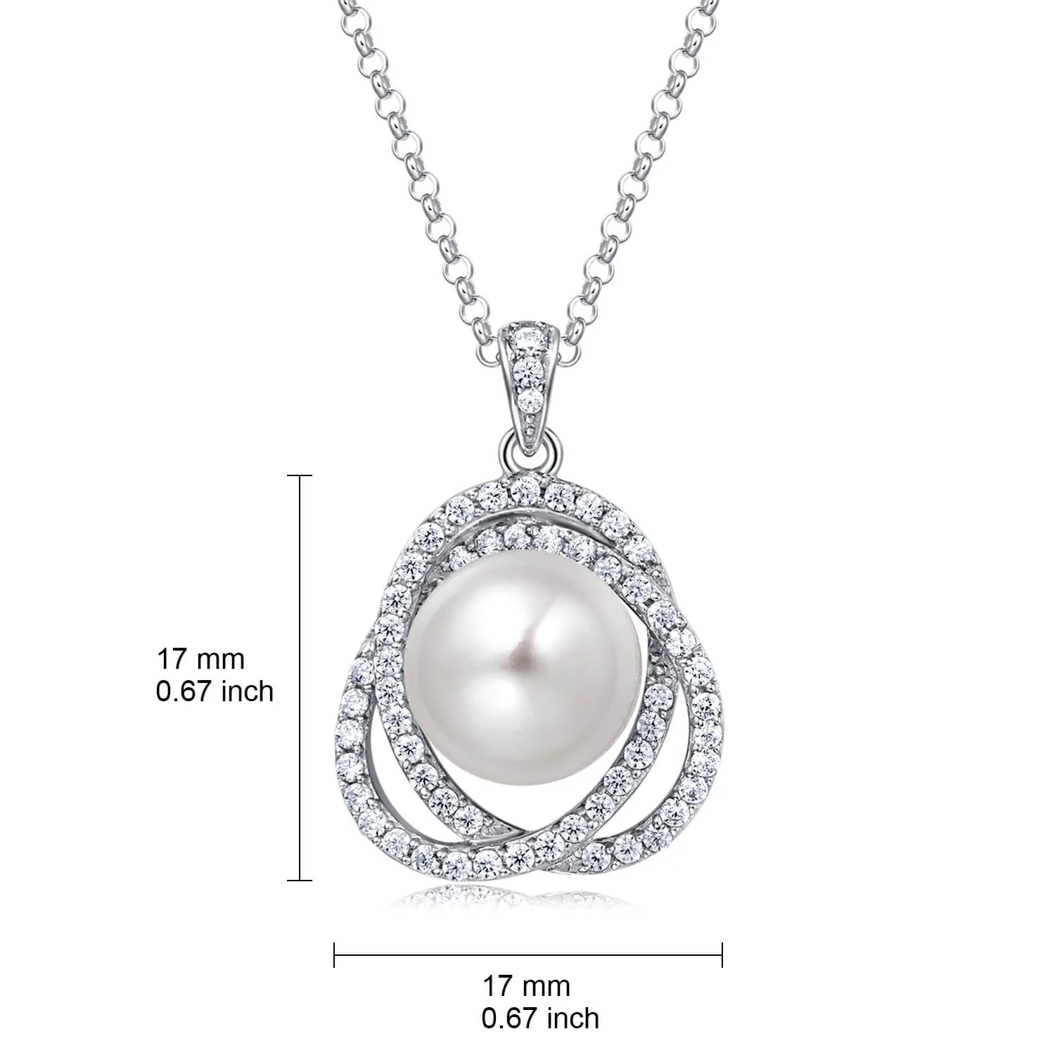 Molah Silver Freshwater Pearl and Cubic Zirconia Swirl Spiral Necklace