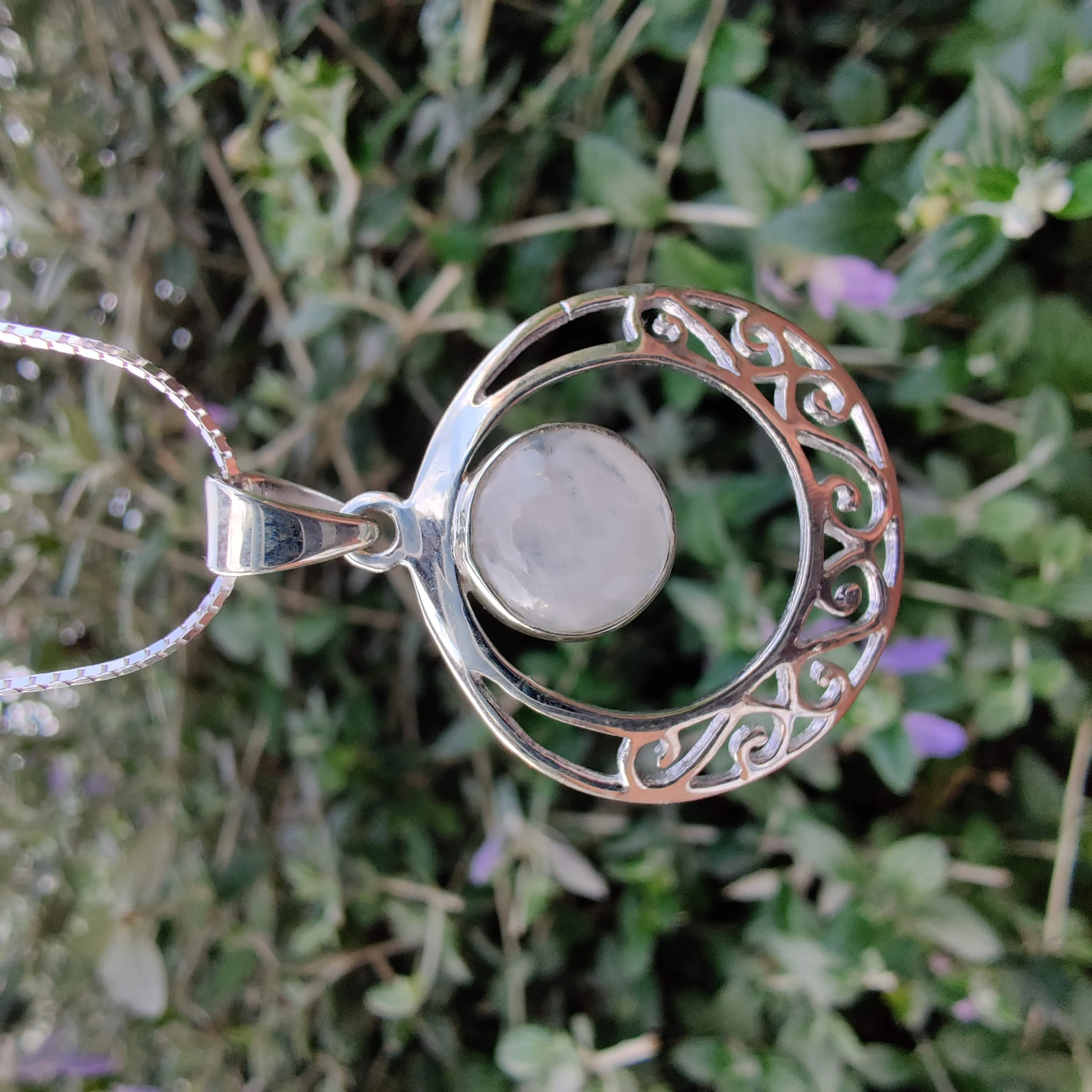 Moonstone with Crescent 925 Sterling Silver Pendant