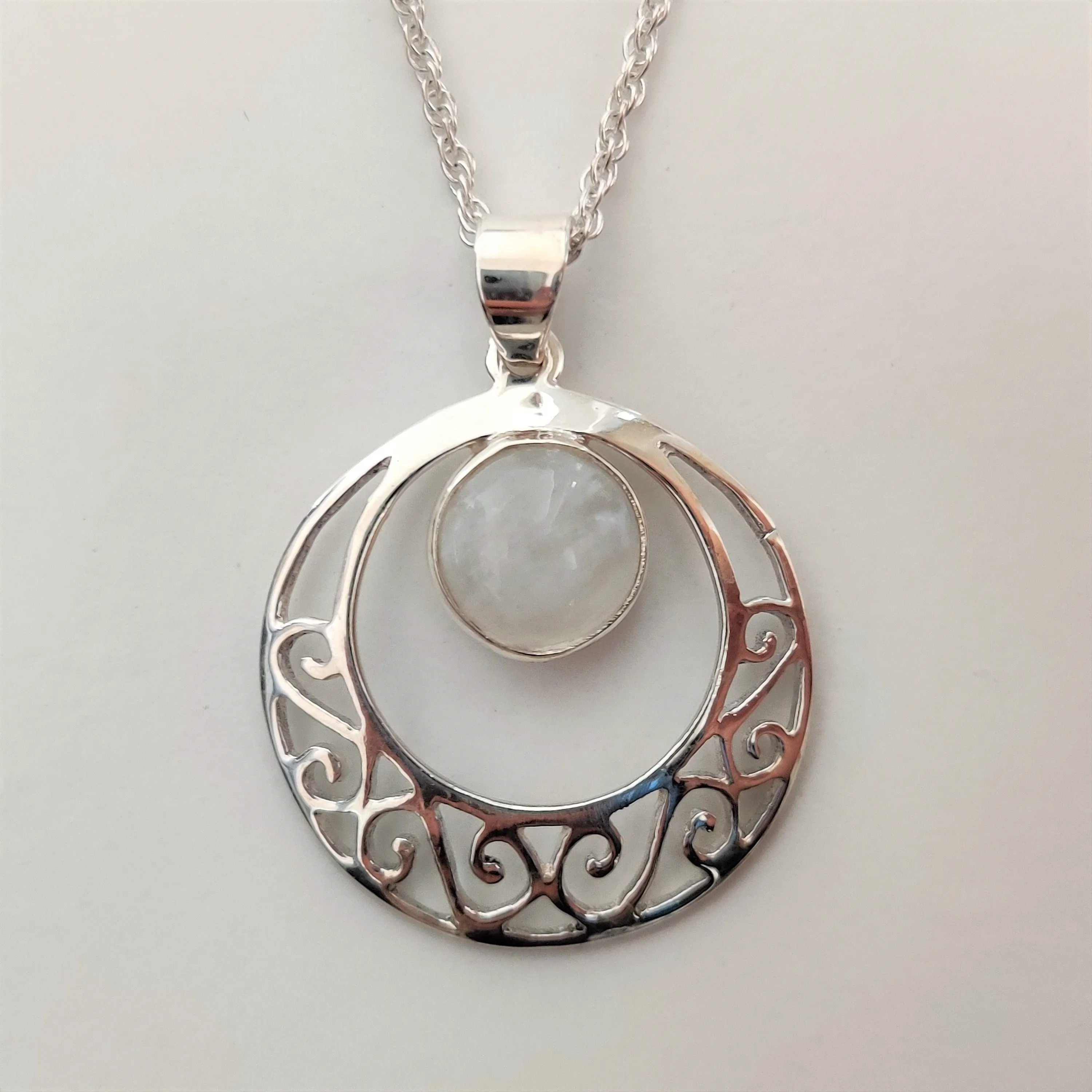 Moonstone with Crescent 925 Sterling Silver Pendant