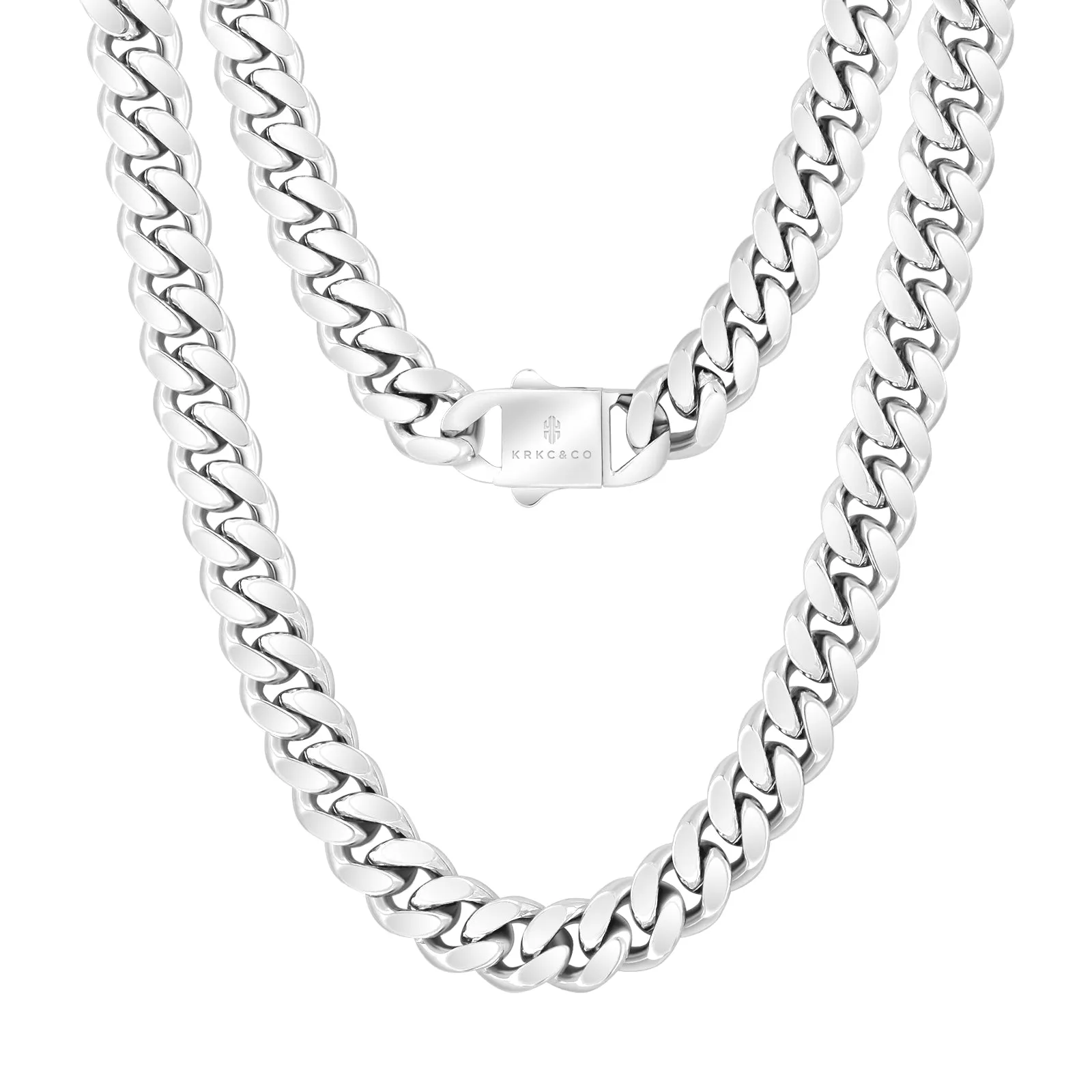 NEW | 10mm Curb Chain Necklace with Hook Buckle Clasp in 925 Sterling Silver