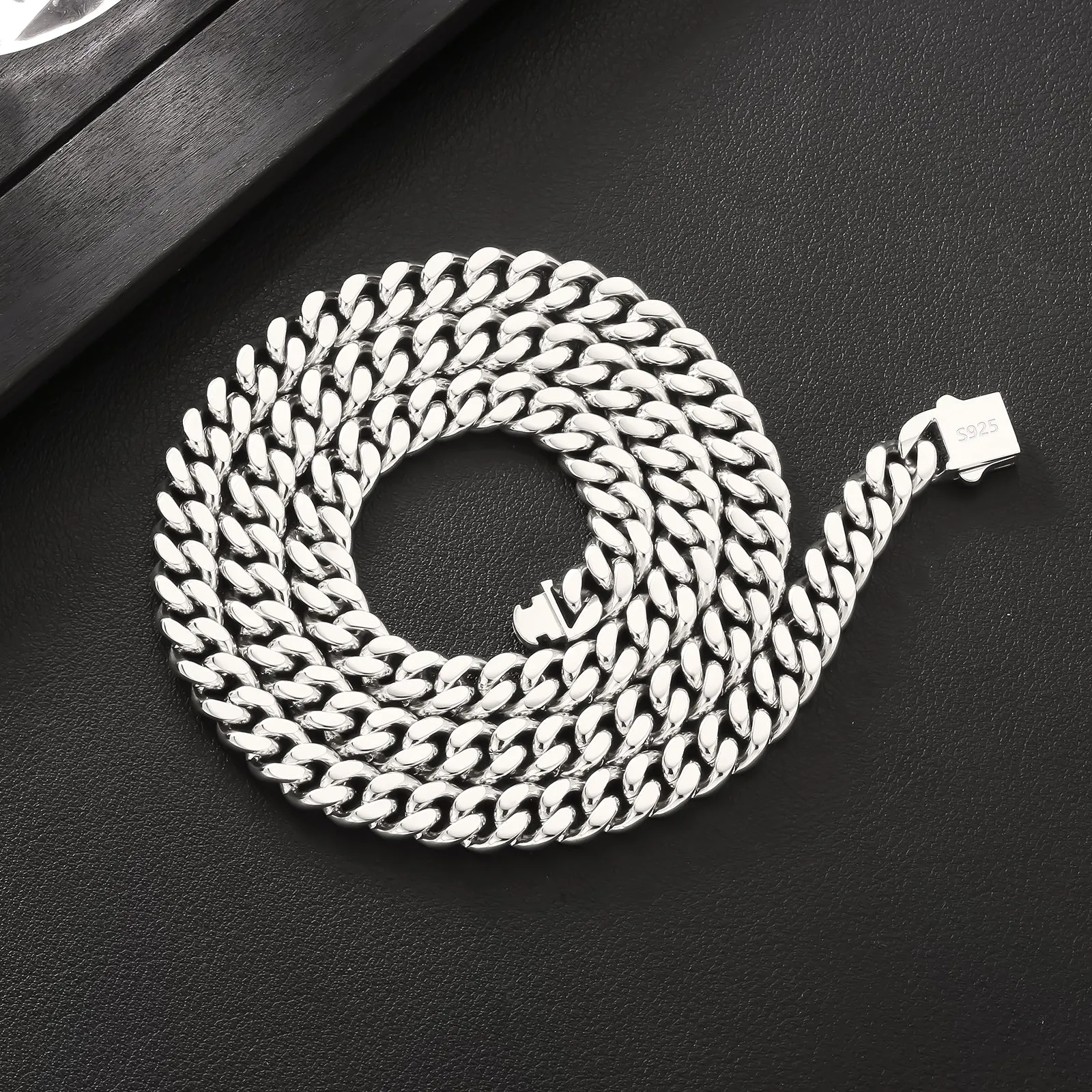 NEW | 10mm Curb Chain Necklace with Hook Buckle Clasp in 925 Sterling Silver