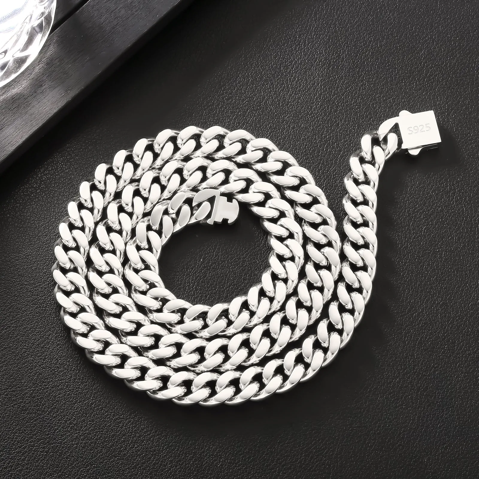 NEW | 8mm Curb Chain Necklace with Hook Buckle Clasp in 925 Sterling Silver