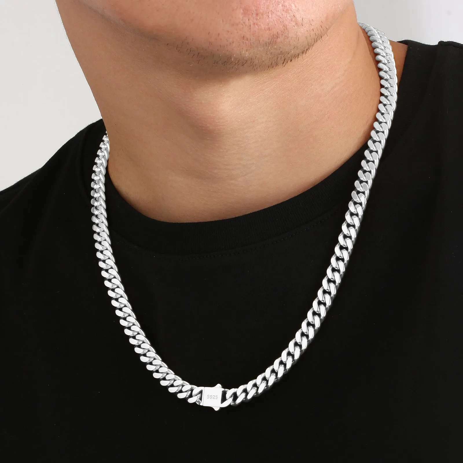 NEW | 8mm Curb Chain Necklace with Hook Buckle Clasp in 925 Sterling Silver