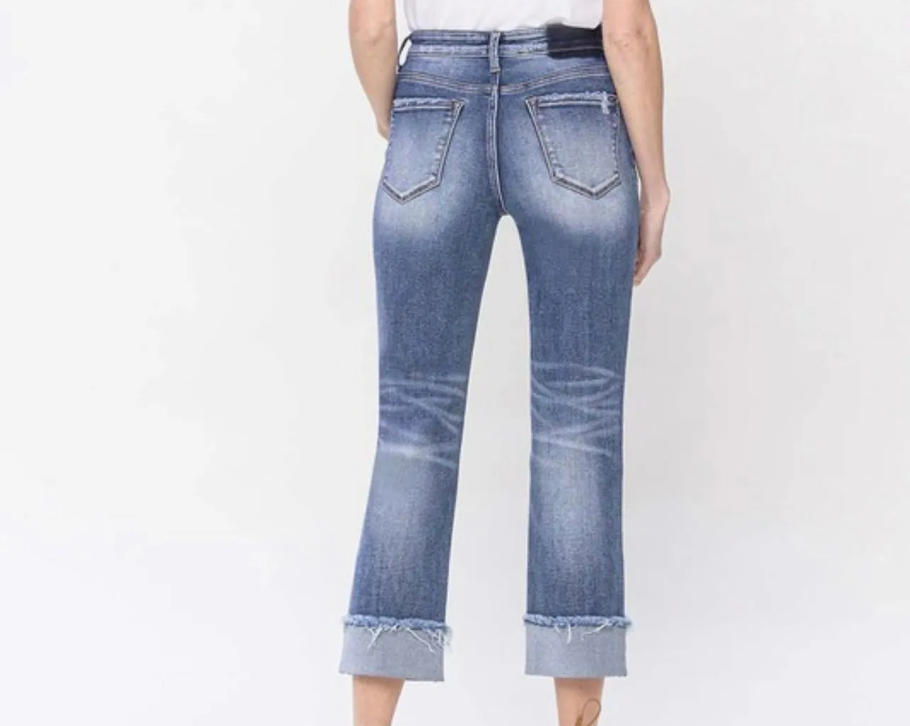 Odessa Rolled Cuff High Rise Straight Denim-CURVY
