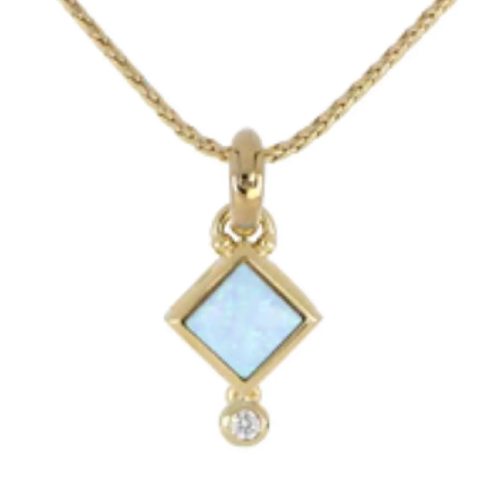 Opalas do Mar Blue Opal Diamond Pendant with CZ Gold 16-18” Chain