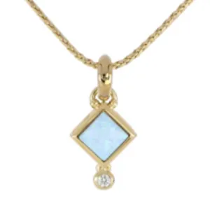 Opalas do Mar Blue Opal Diamond Pendant with CZ Gold 16-18” Chain