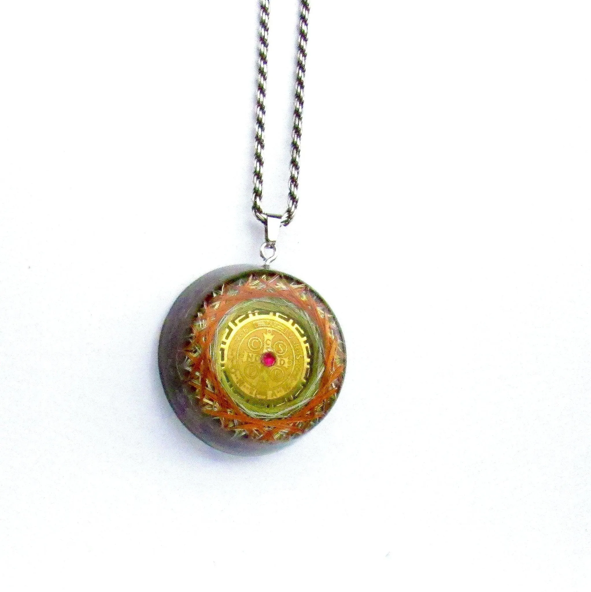 Orgonite Protection Necklace with Saint Benedict Medal wit the 7 Mystical Metals