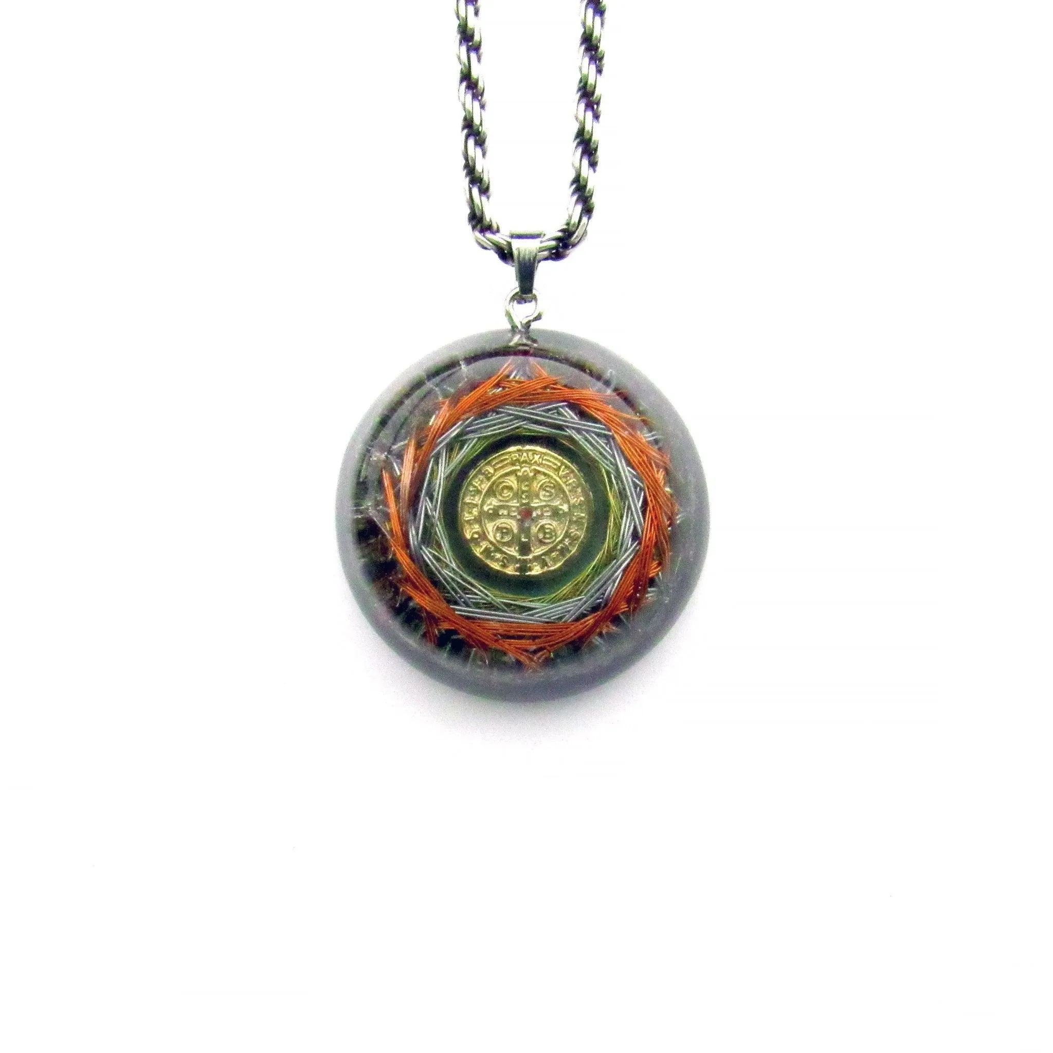 Orgonite Protection Necklace with Saint Benedict Medal wit the 7 Mystical Metals