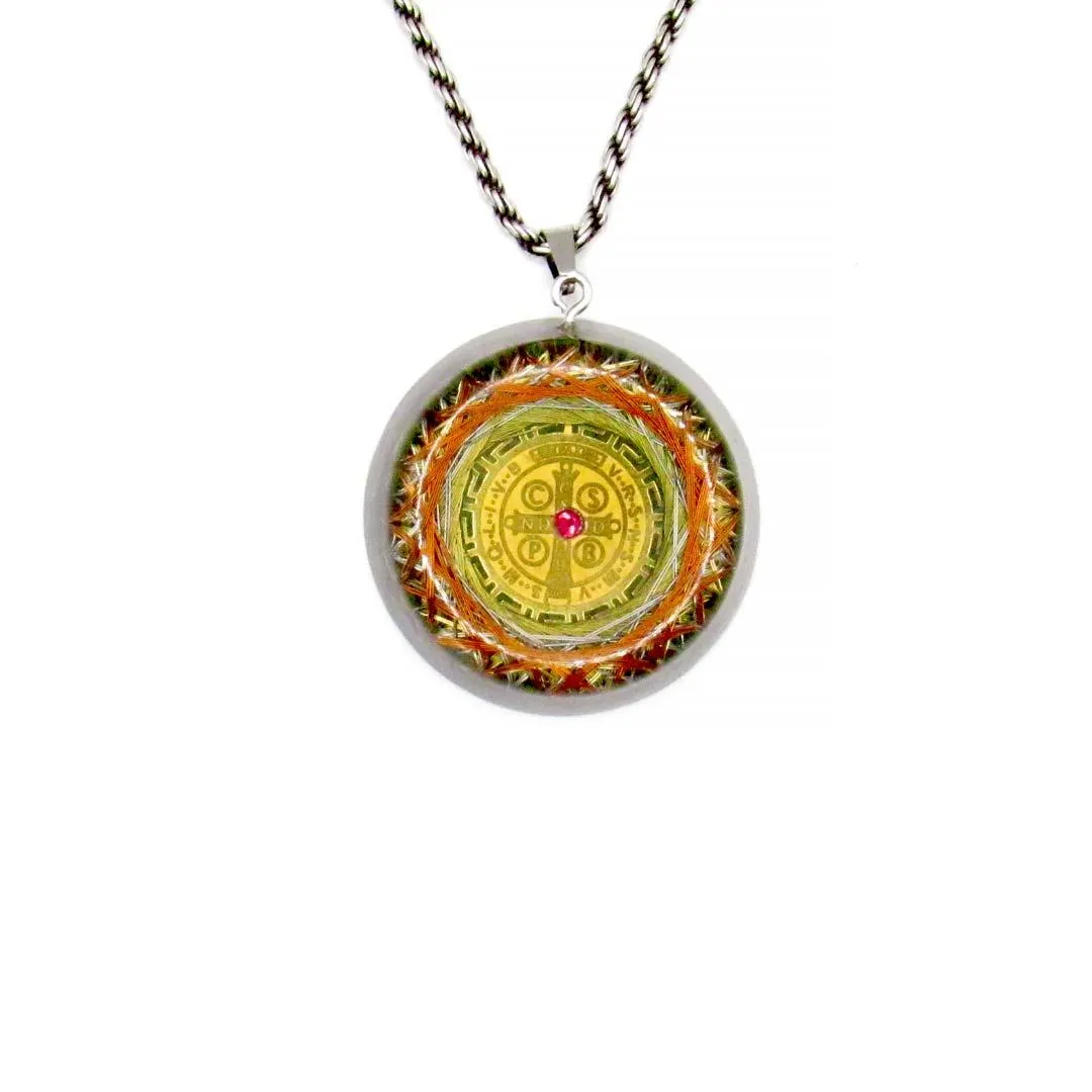 Orgonite Protection Necklace with Saint Benedict Medal wit the 7 Mystical Metals