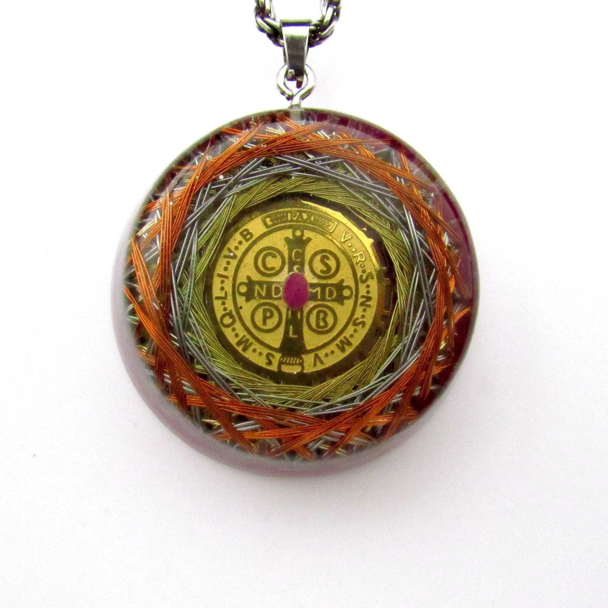 Orgonite Protection Necklace with Saint Benedict Medal wit the 7 Mystical Metals