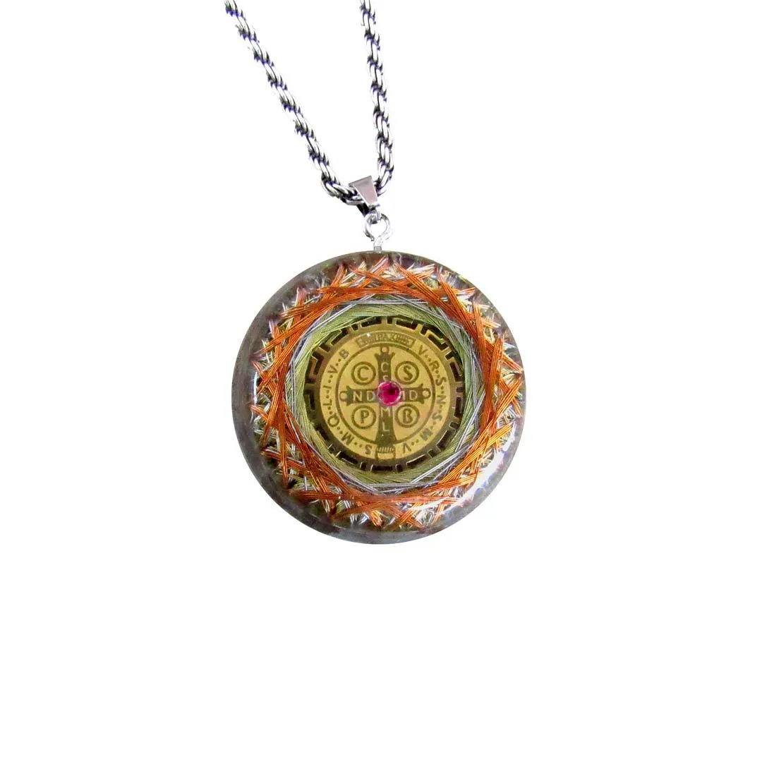 Orgonite Protection Necklace with Saint Benedict Medal wit the 7 Mystical Metals