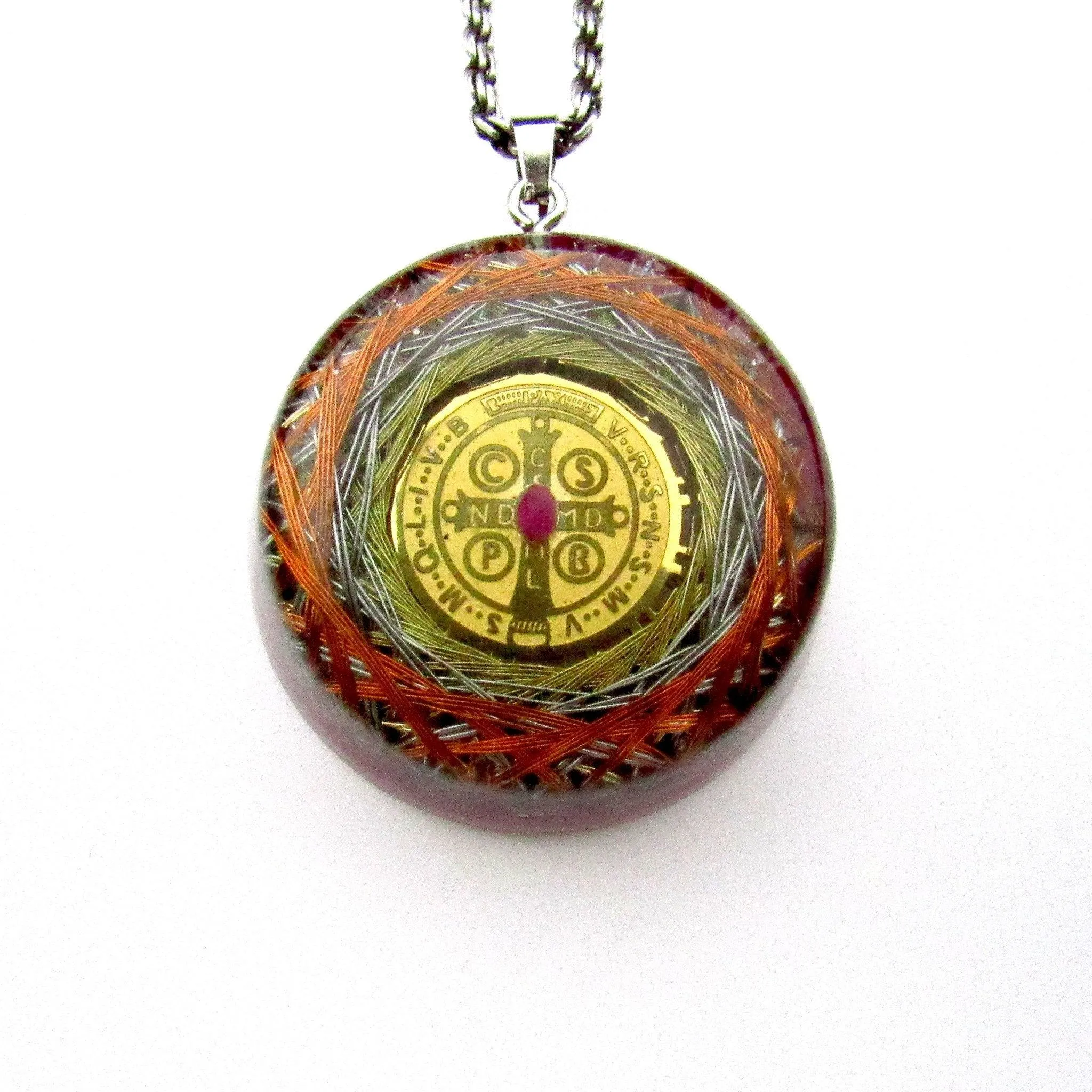 Orgonite Protection Necklace with Saint Benedict Medal wit the 7 Mystical Metals