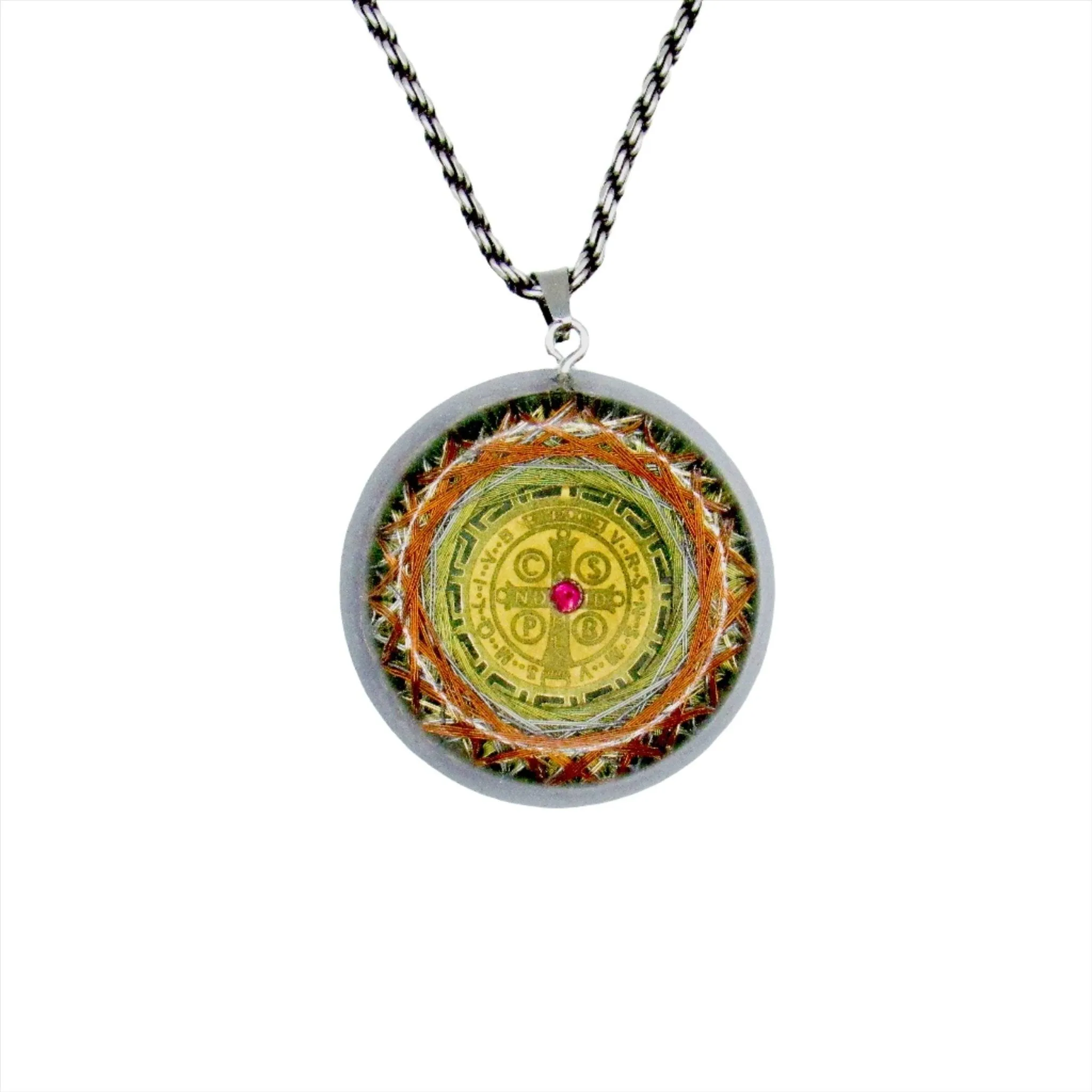 Orgonite Protection Necklace with Saint Benedict Medal wit the 7 Mystical Metals