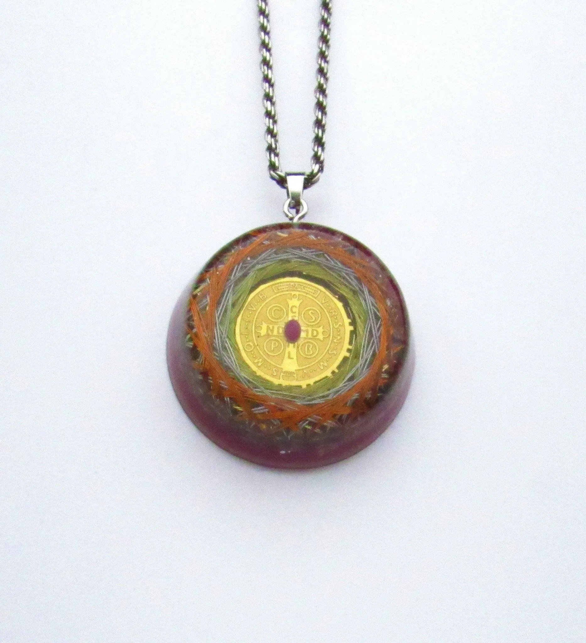 Orgonite Protection Necklace with Saint Benedict Medal wit the 7 Mystical Metals