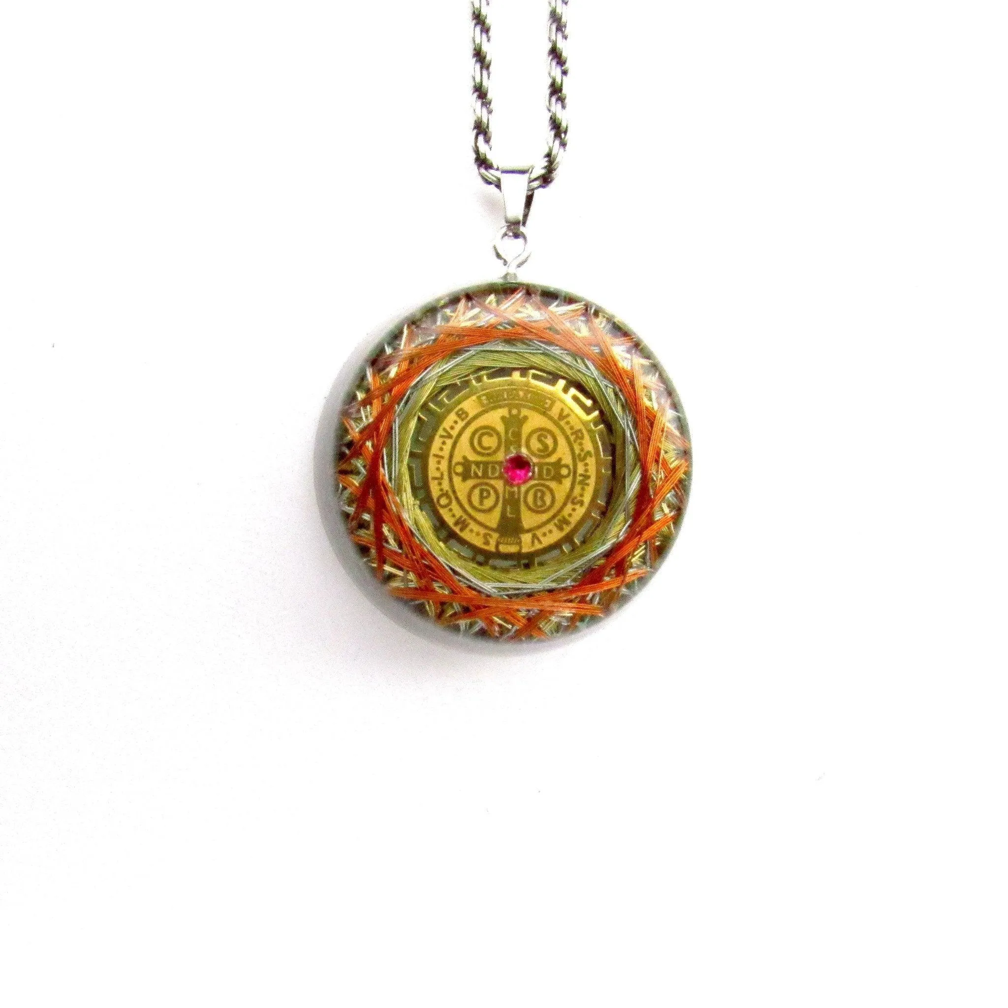 Orgonite Protection Necklace with Saint Benedict Medal wit the 7 Mystical Metals